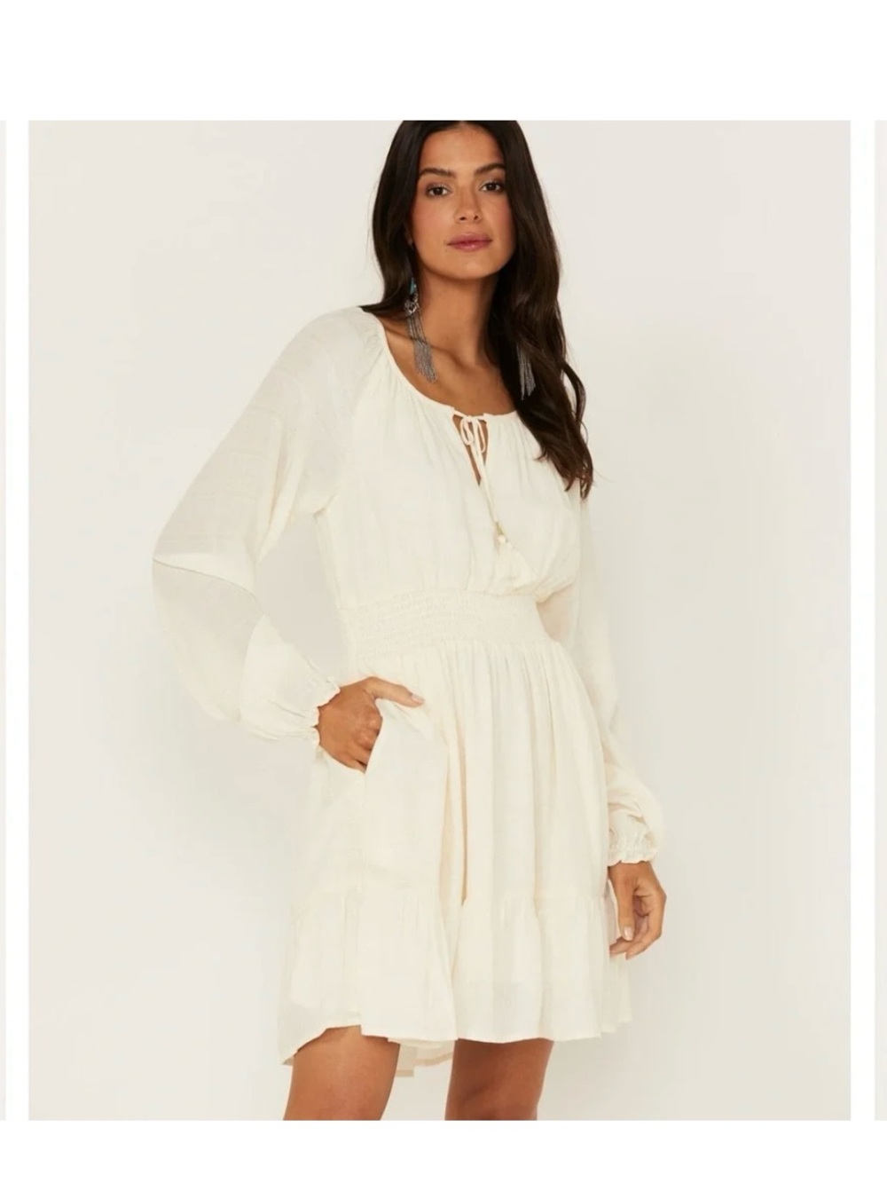 Idyllwind Women’s Cream Long-Sleeve Tassel Dress Size XL